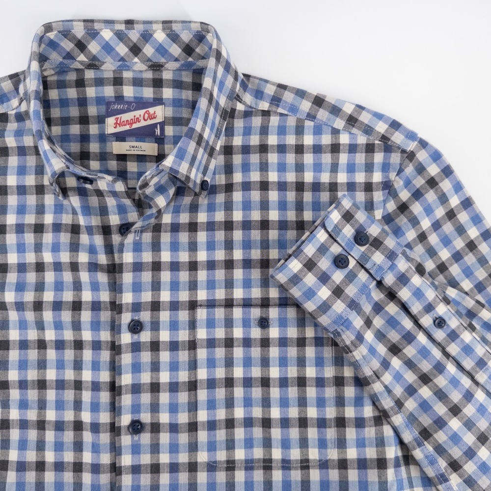Johnnie O Mens Small Coen Shirt Maliblu Blue Plaid Hangin Out Beach‎ Preppy Surf